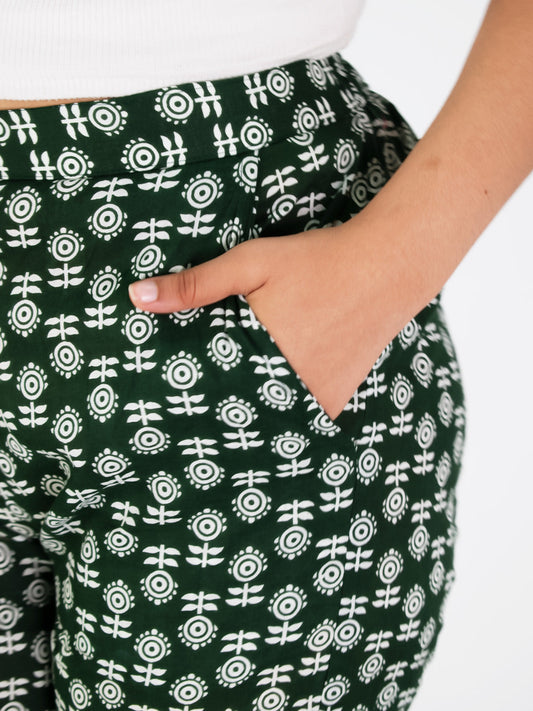 Printed Cotton Palazzos Pants - GreenBloom