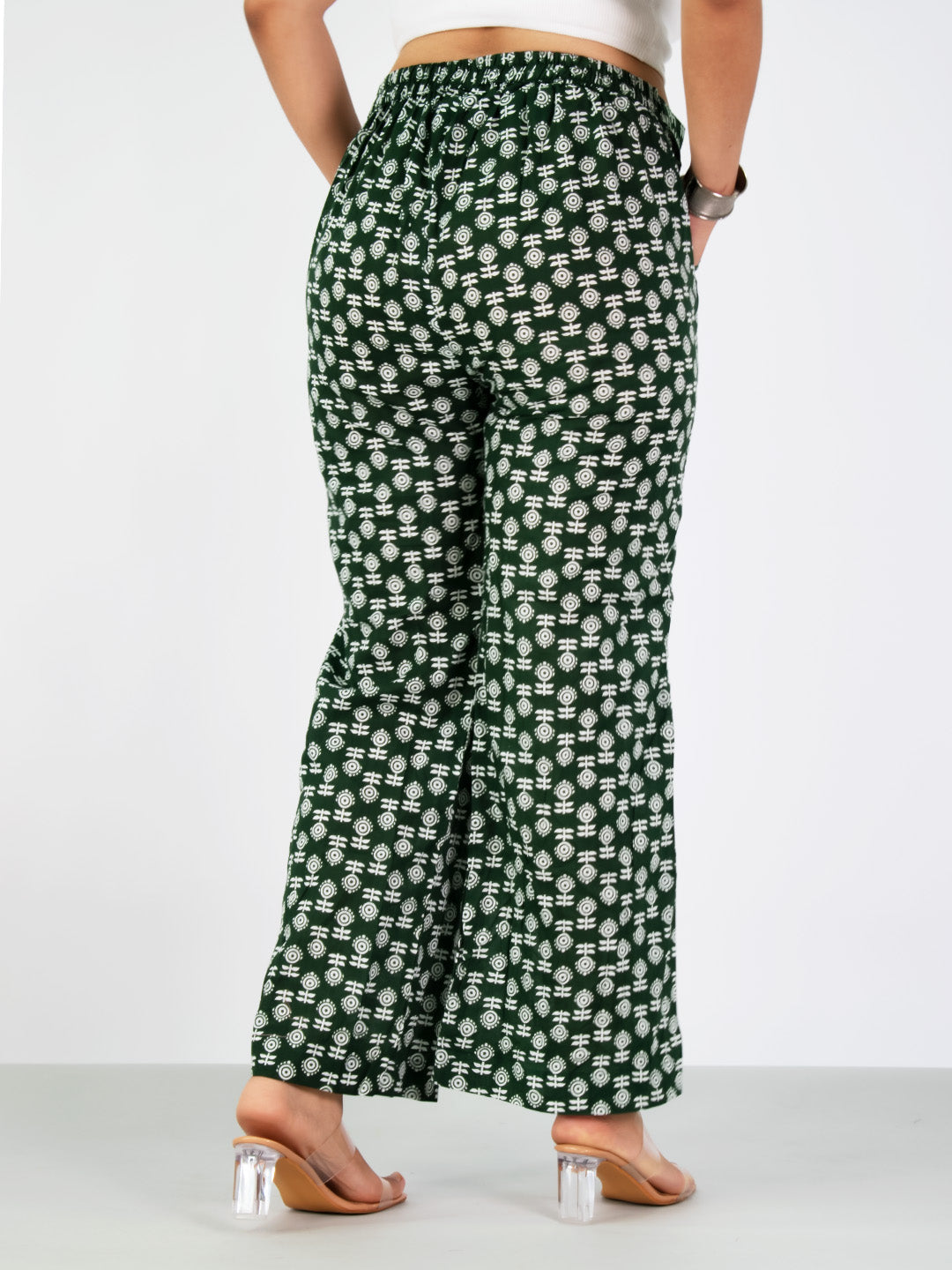 Printed Cotton Palazzos Pants - GreenBloom
