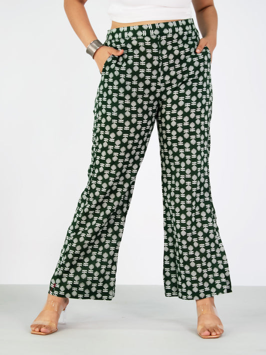 Printed Cotton Palazzos Pants - GreenBloom