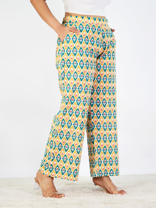 Printed Cotton Palazzos Pants - GreenPhool