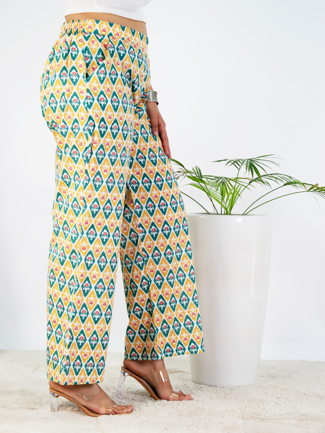 Printed Cotton Palazzos Pants - GreenPhool