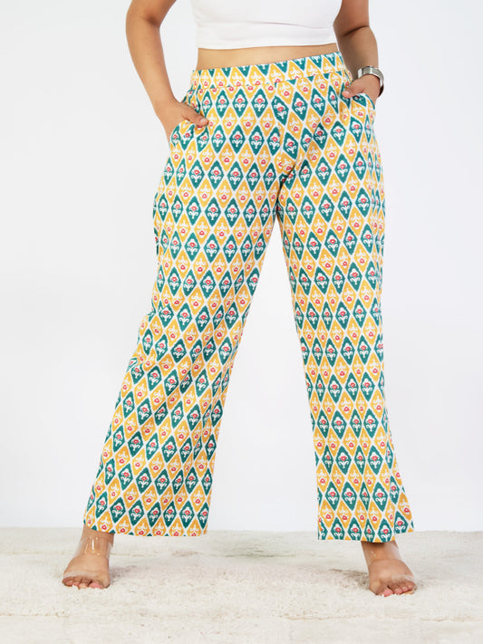Printed Cotton Palazzos Pants - GreenPhool