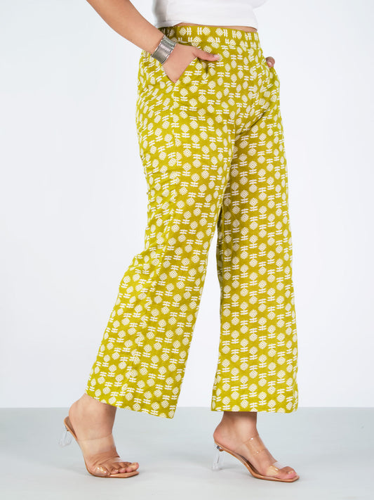 Printed Cotton Palazzos Pants - LimeBloom
