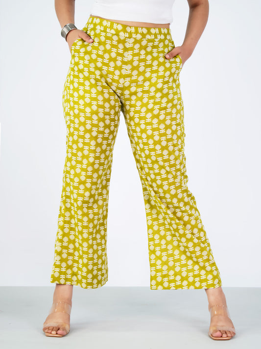 Printed Cotton Palazzos Pants - LimeBloom