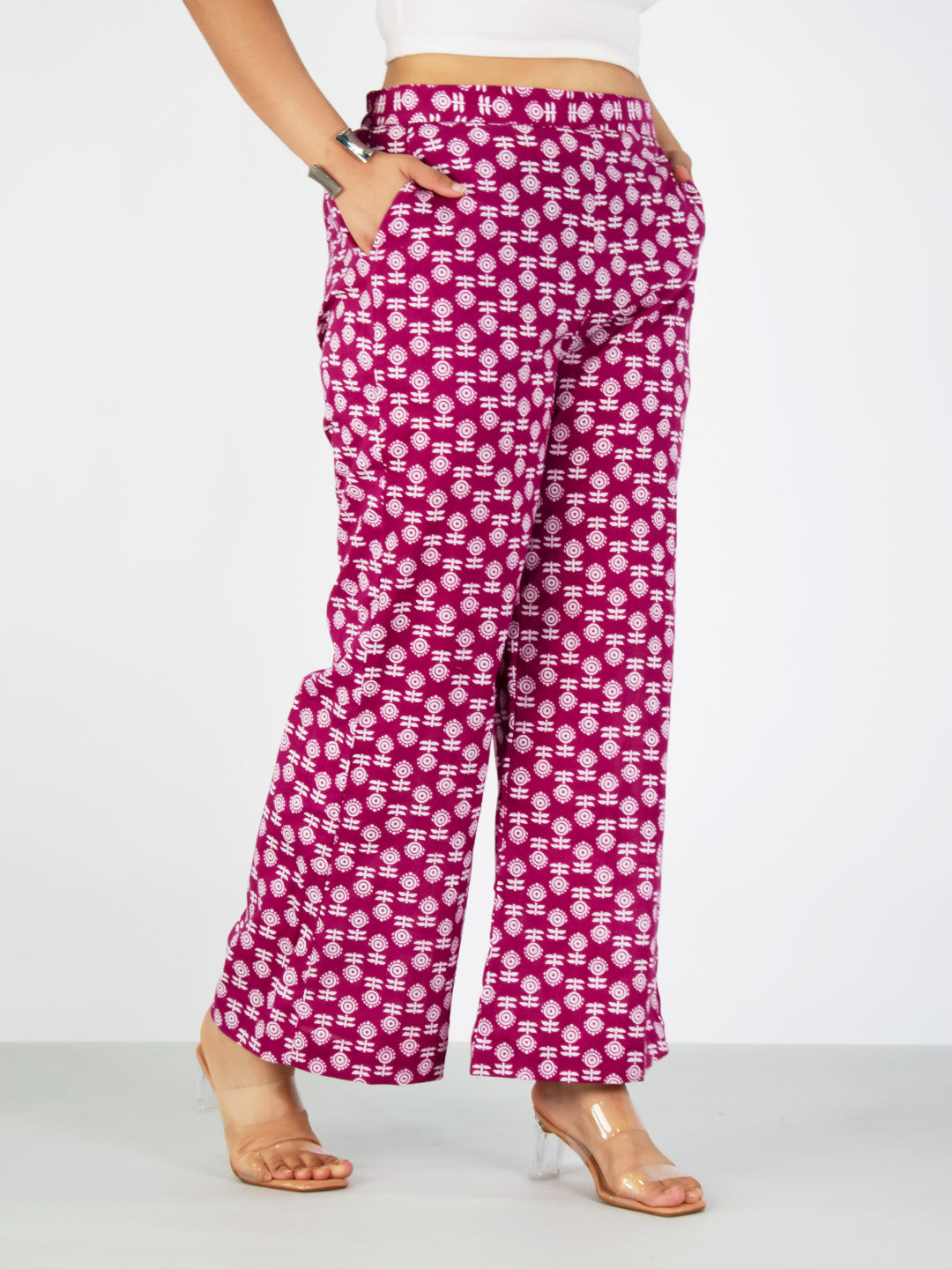 Printed Cotton Palazzos Pants - MagentaBloom