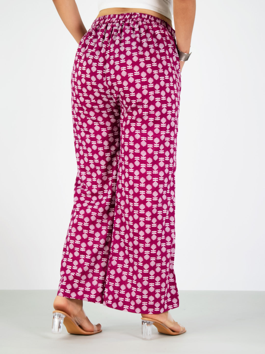Printed Cotton Palazzos Pants - MagentaBloom