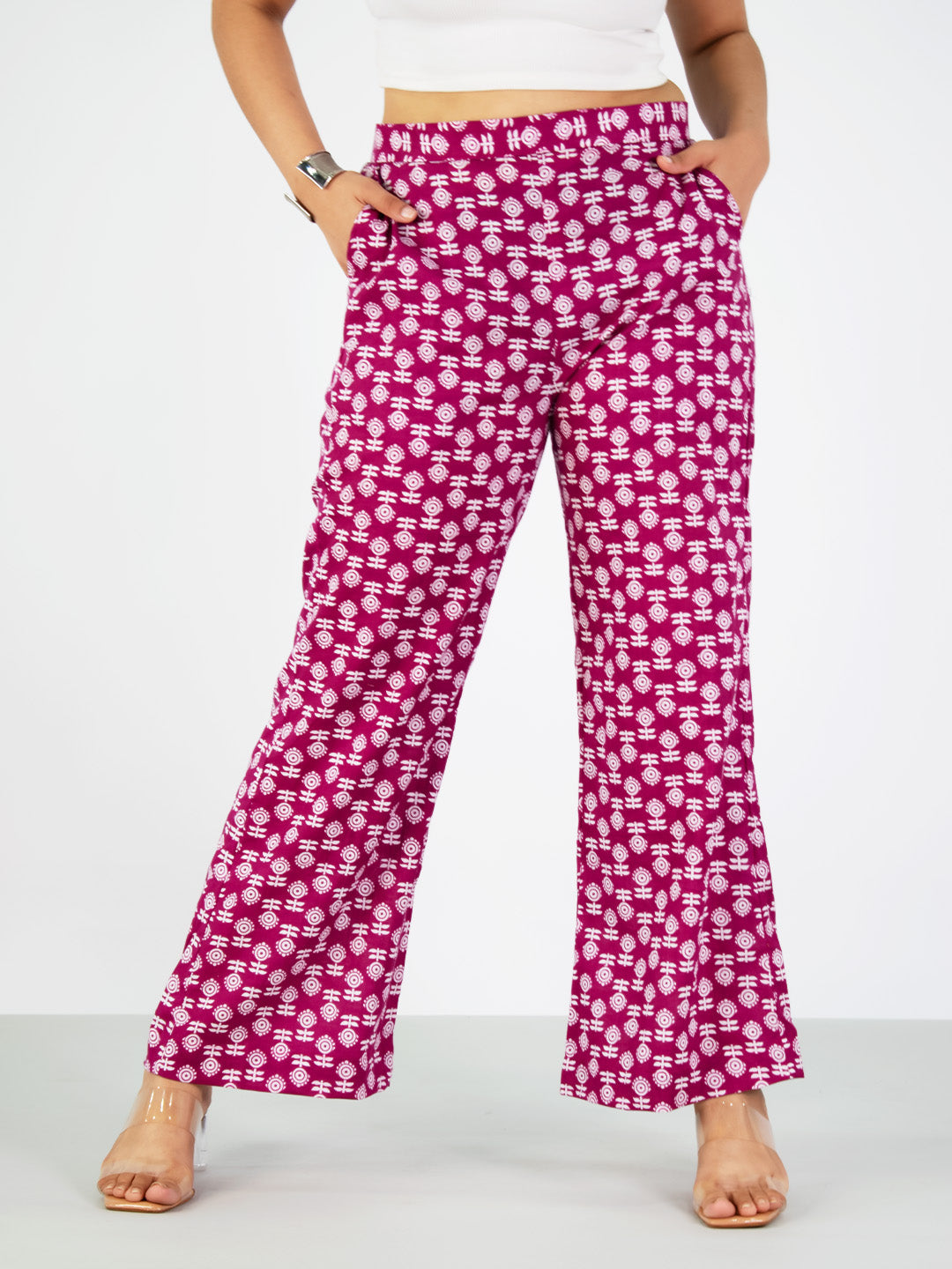 Printed Cotton Palazzos Pants - MagentaBloom