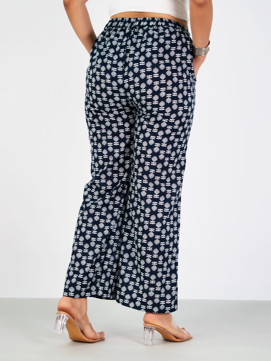 Printed Cotton Palazzos Pants - NavyBloom