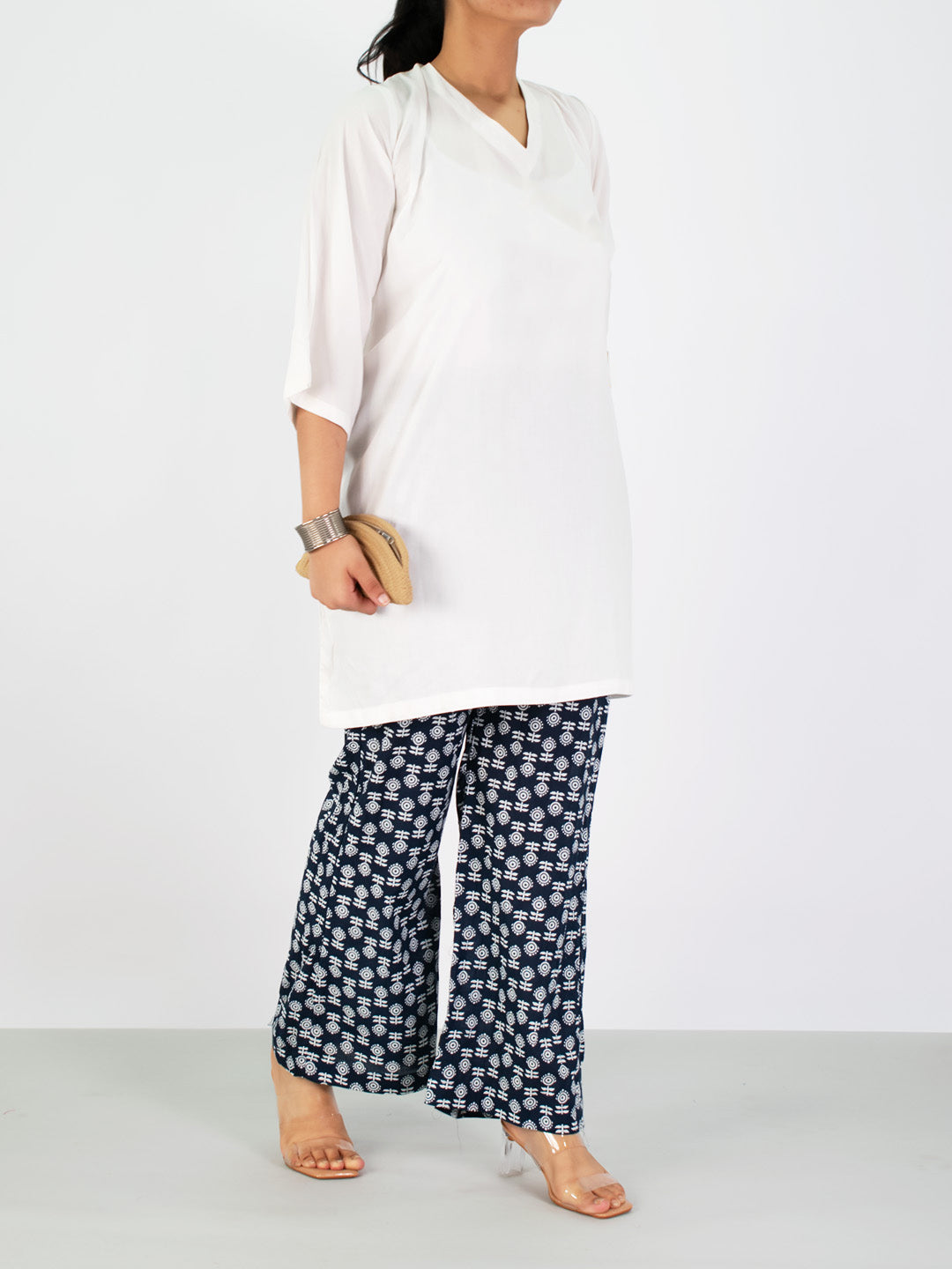 Printed Cotton Palazzos Pants - NavyBloom