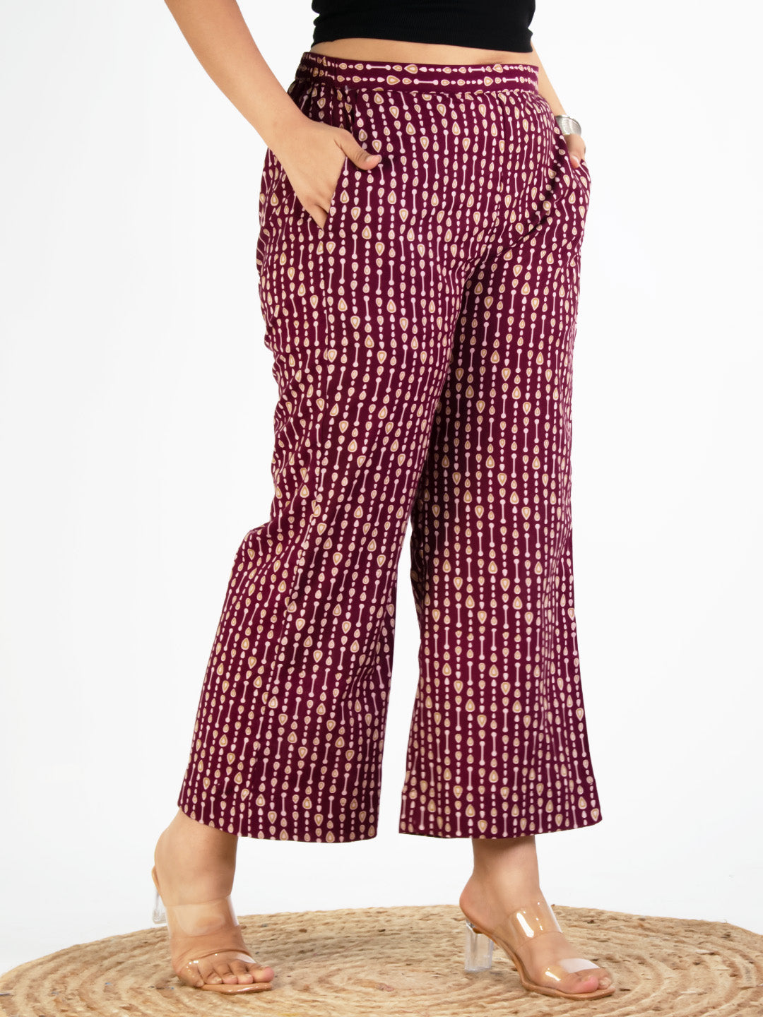Printed Cotton Palazzos Pants - WinePearls