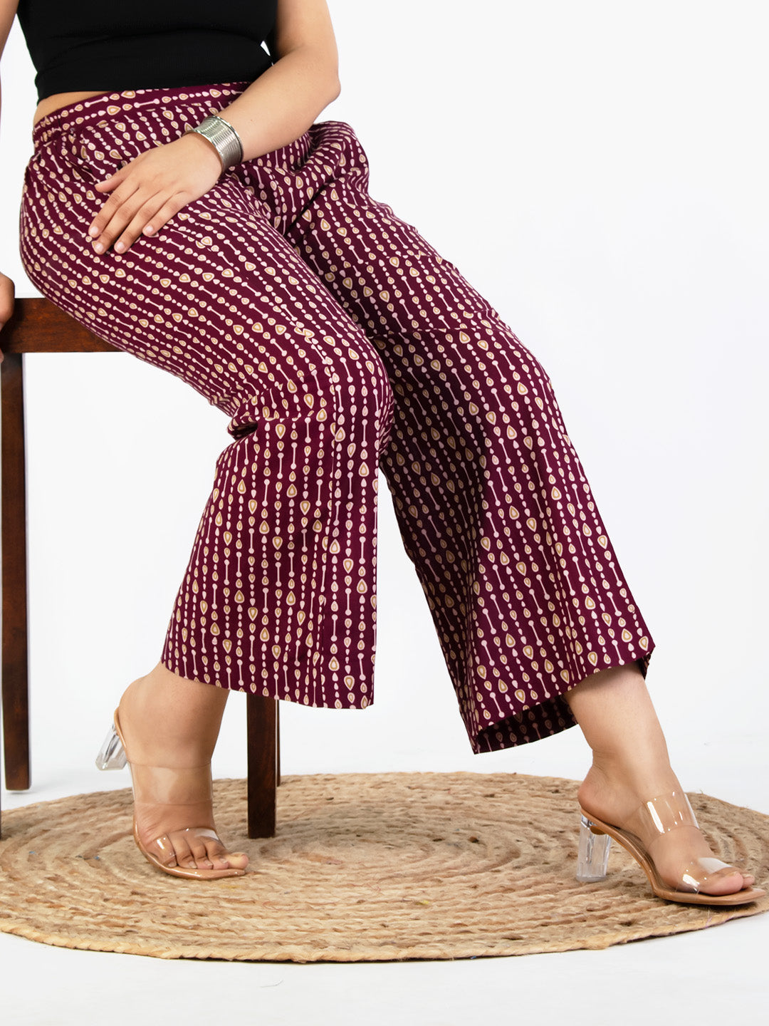 Printed Cotton Palazzos Pants - WinePearls