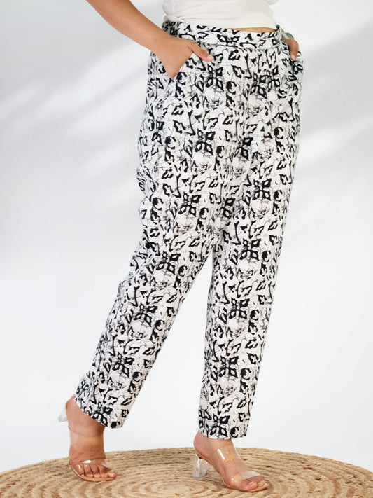 Printed Cotton Pants - BlackMirage