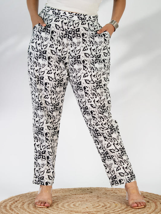 Printed Cotton Pants - BlackMirage