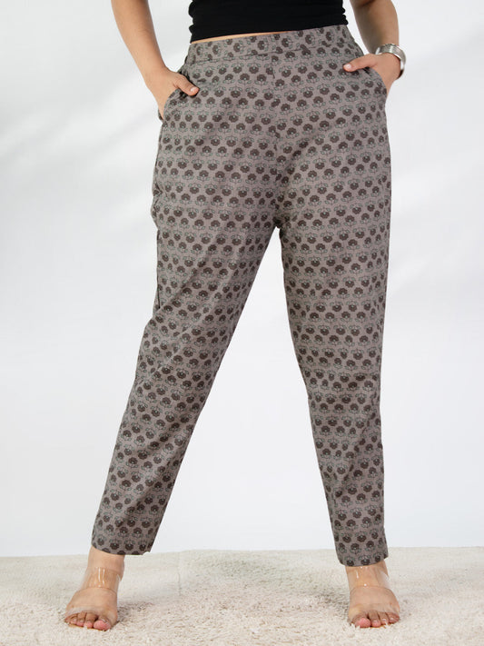Printed Cotton Pants - GreyPetals