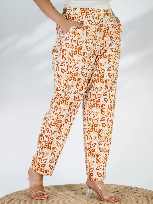 Printed Cotton Pants - OrangeMirage