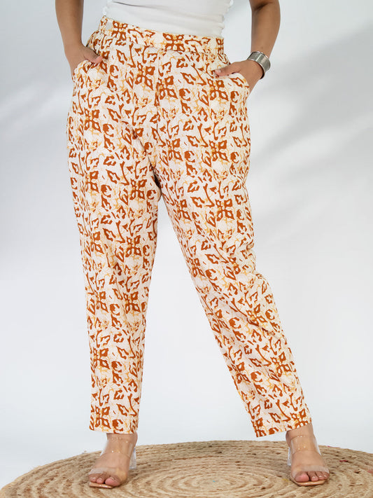 Printed Cotton Pants - OrangeMirage