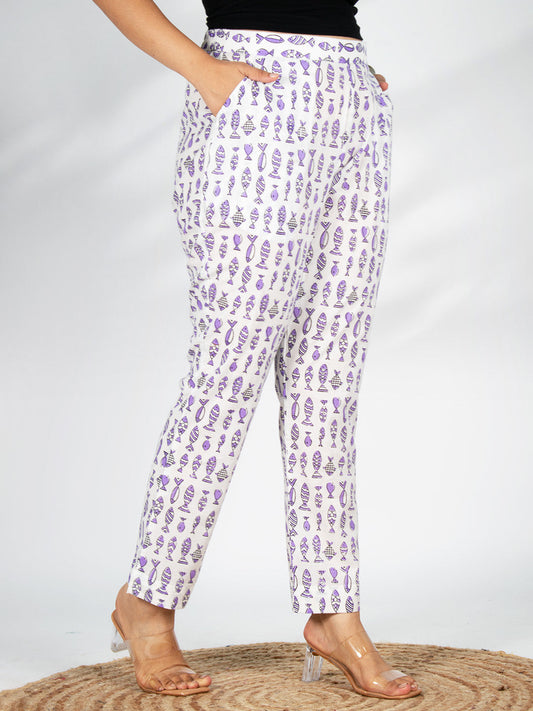 Printed Cotton Pants - Pisces