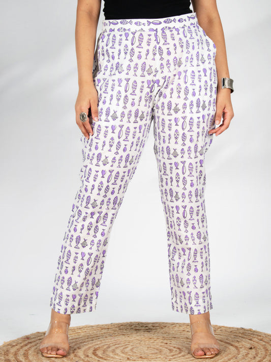 Printed Cotton Pants - Pisces