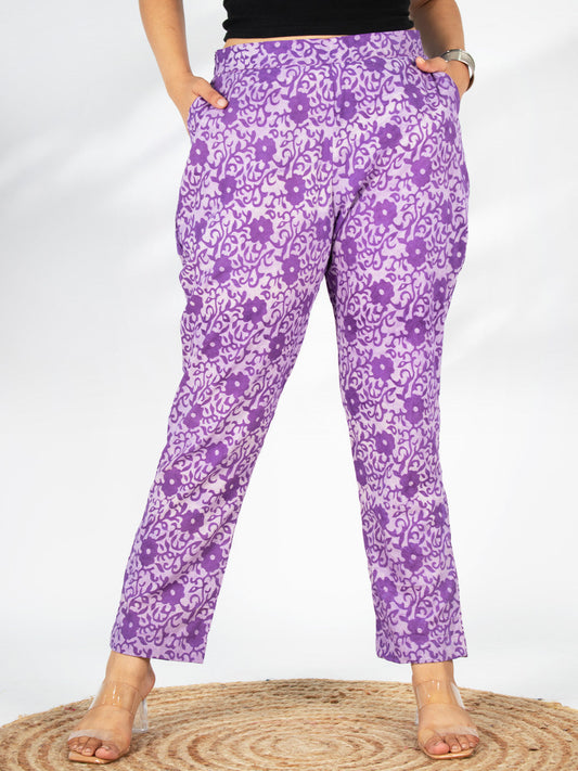 Printed Cotton Pants - PurpleKamal
