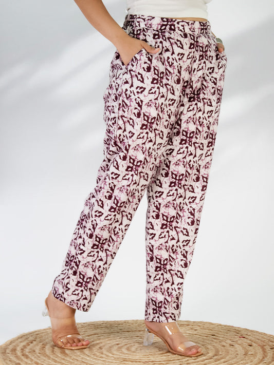 Printed Cotton Pants - WineMirage