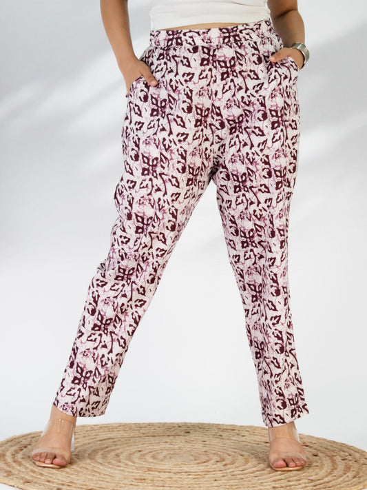 Printed Cotton Pants - WineMirage