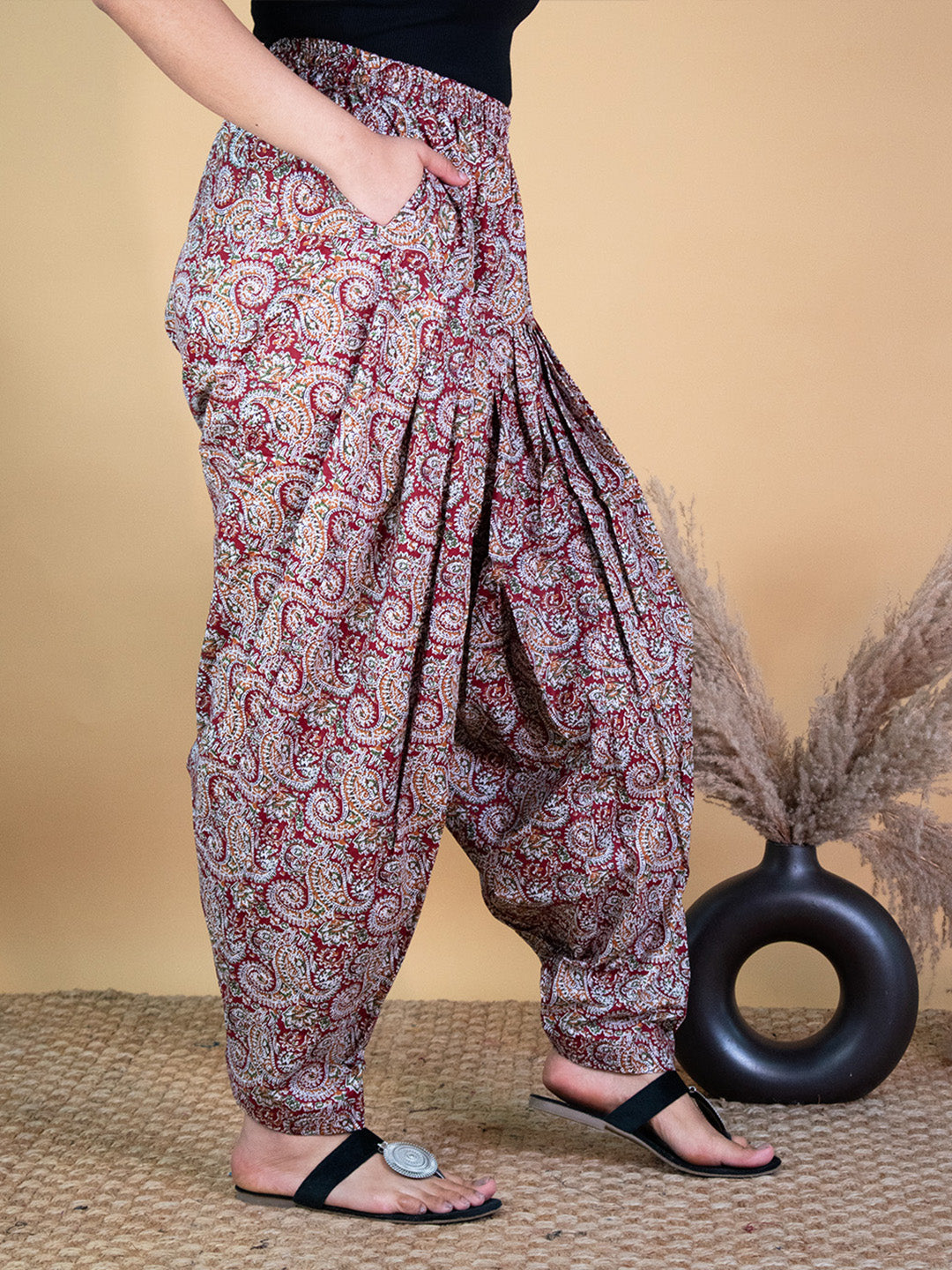 Printed Cotton Salwar - MaroonPaisley