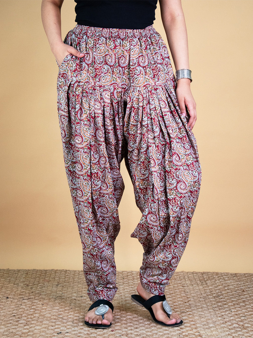 Printed Cotton Salwar - MaroonPaisley