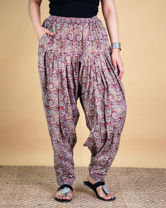 Printed Cotton Salwar - MaroonPaisley