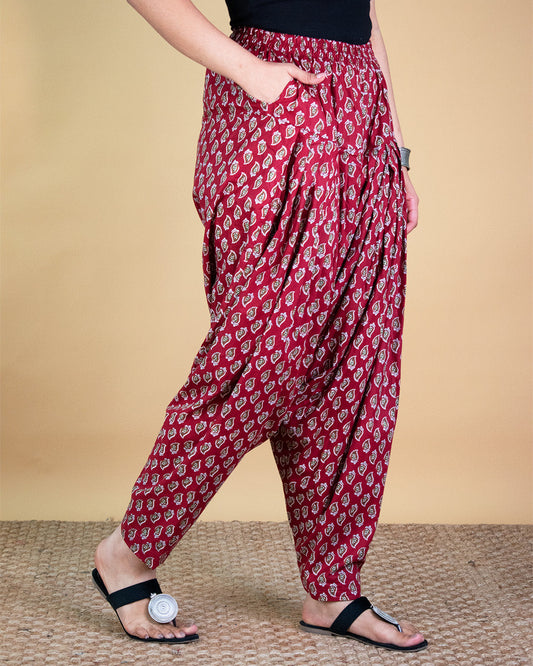 Printed Cotton Salwar - MaroonPankh