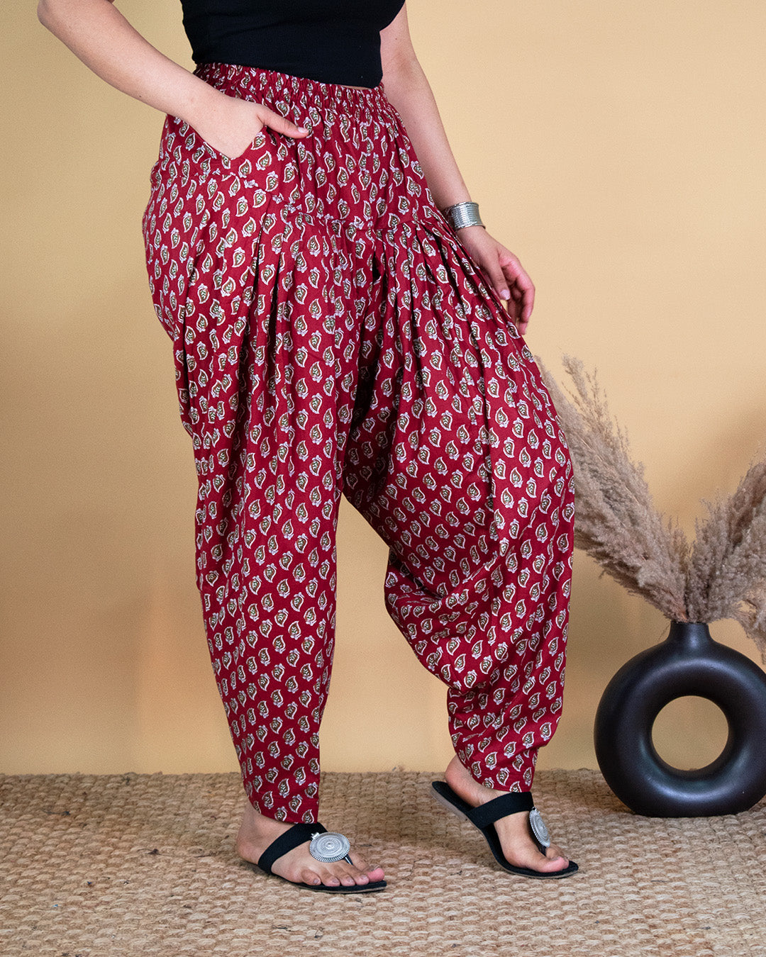 Printed Cotton Salwar - MaroonPankh