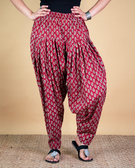 Printed Cotton Salwar - MaroonPankh