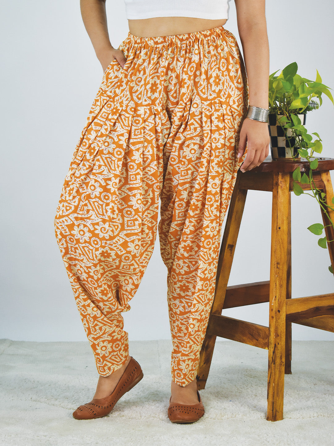 Printed Cotton Salwar - MustardAzure