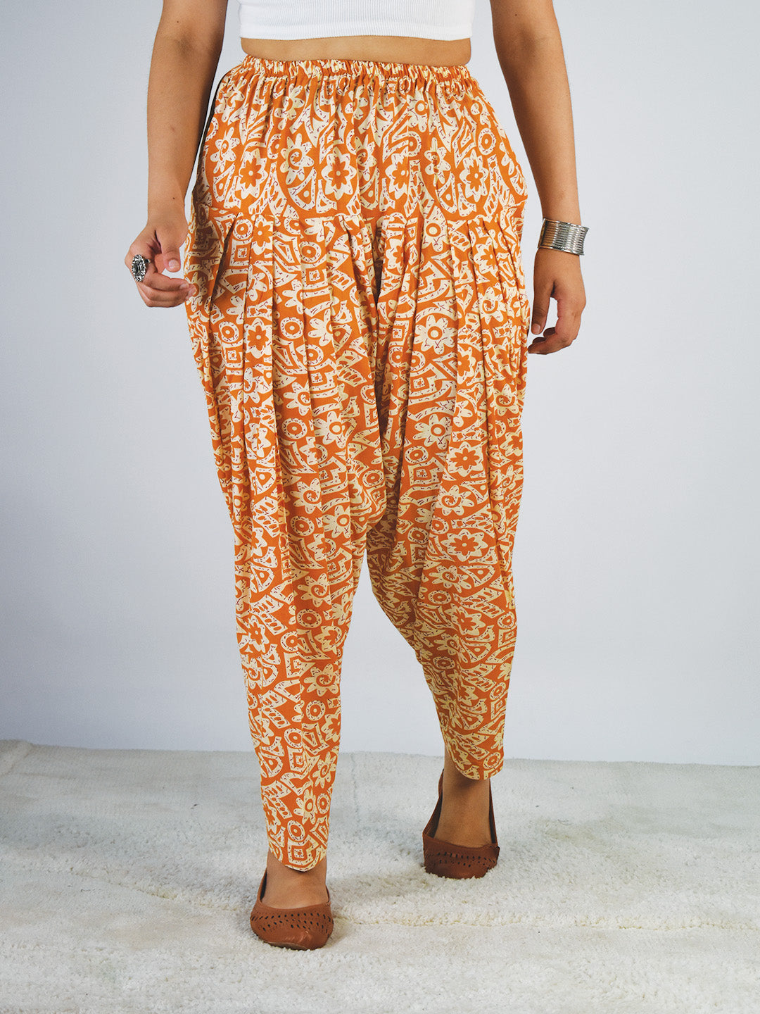 Printed Cotton Salwar - MustardAzure