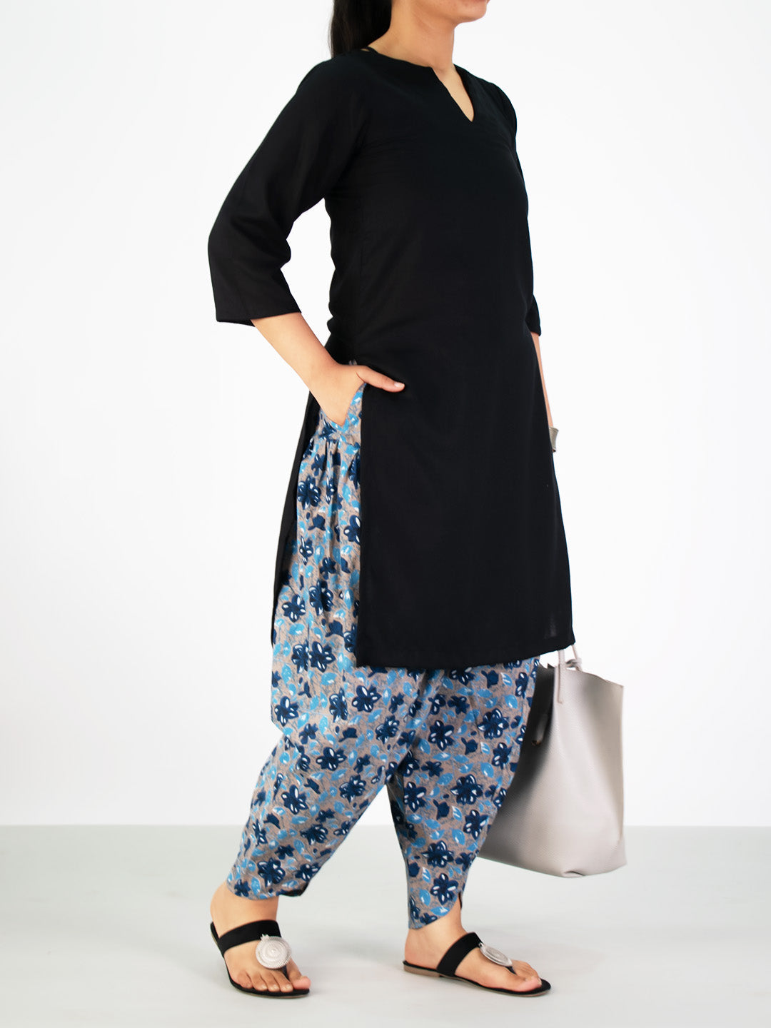 Printed Cotton Tulip Salwar - BluePhoolkari
