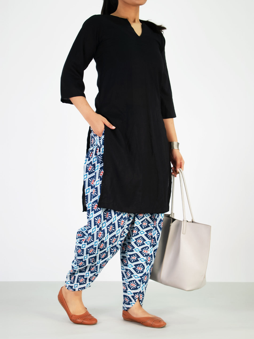 Printed Cotton Tulip Salwar - NavyStencil
