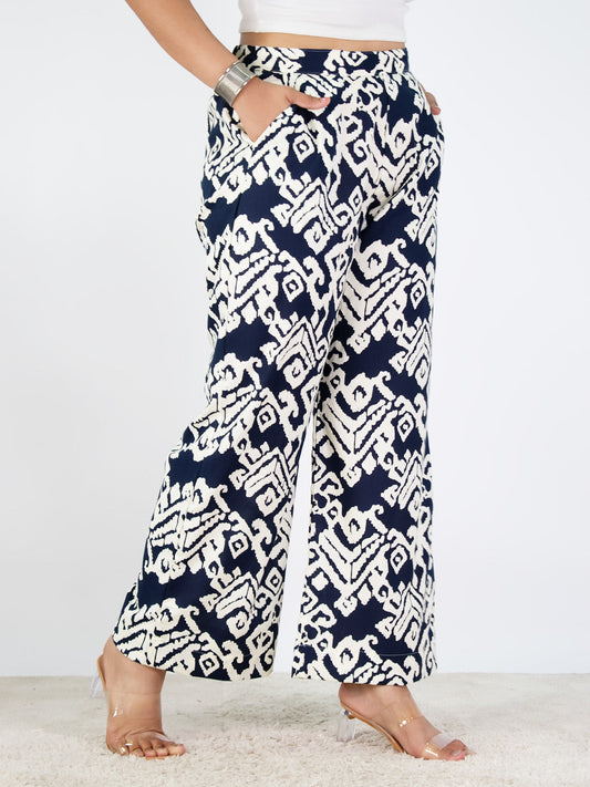 Printed Rayon Palazzo Pants - NavyLoom