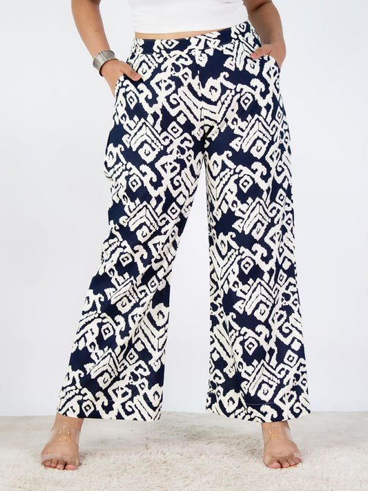 Printed Rayon Palazzo Pants - NavyLoom