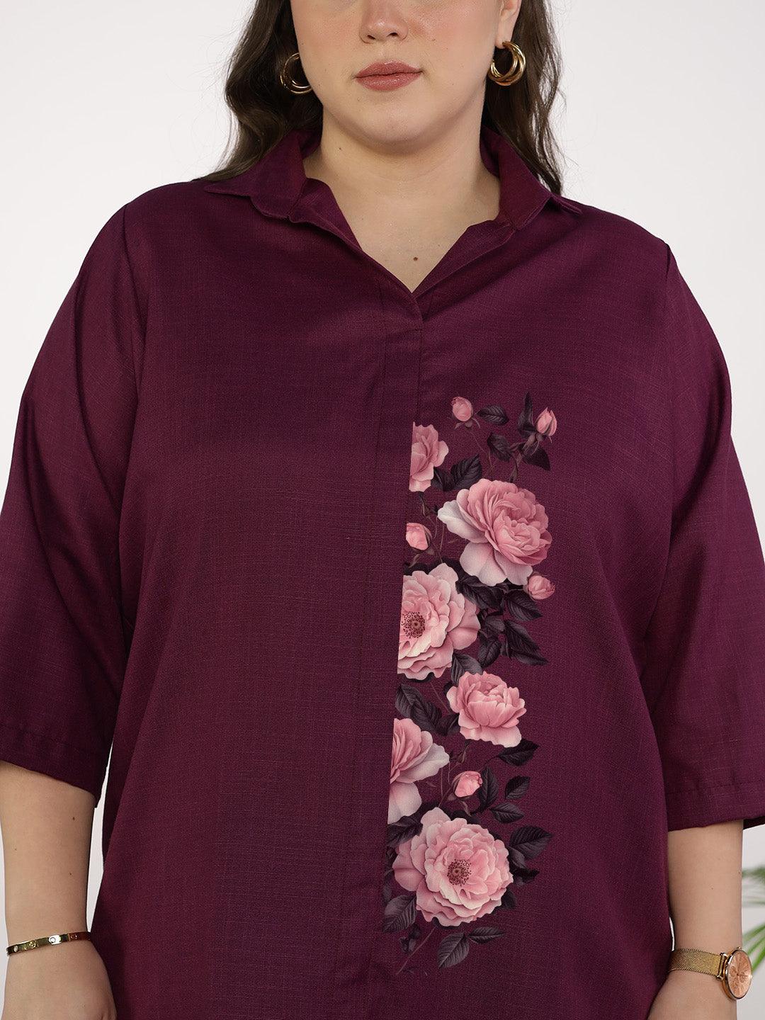 Purple CottonSlub ShirtTop - PinkSerenity