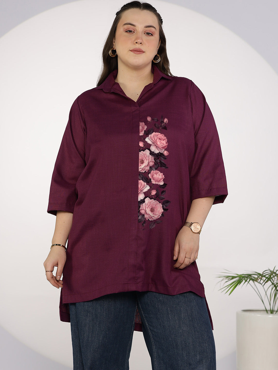 Purple CottonSlub ShirtTop - PinkSerenity