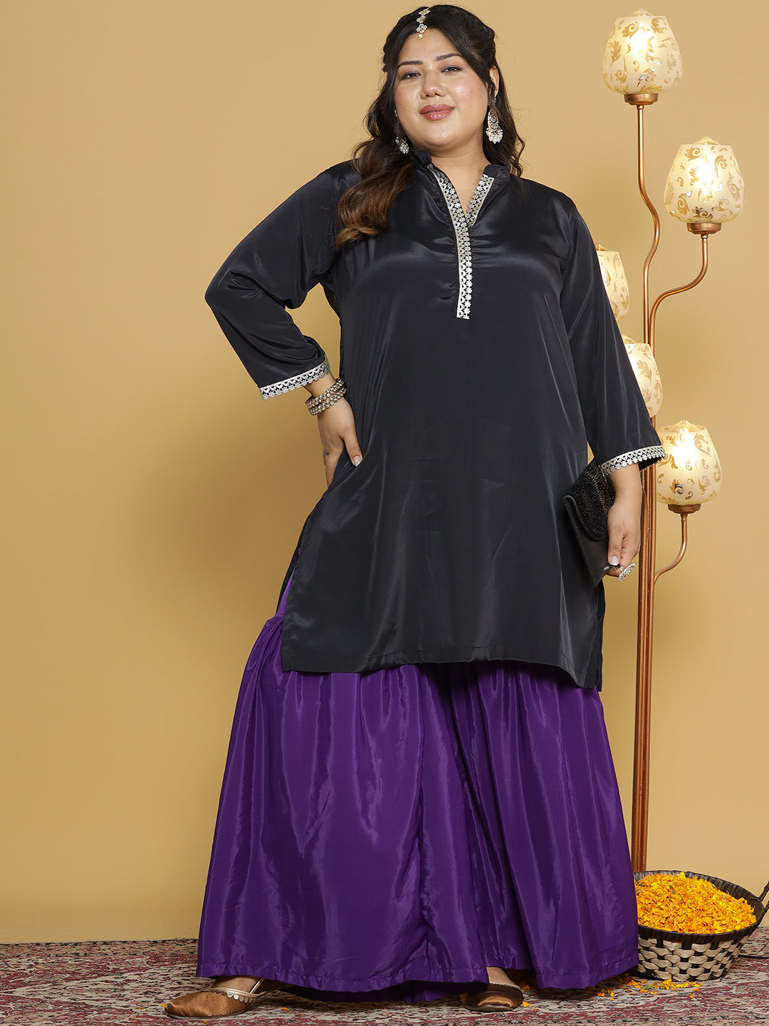 Purple Crepe Silk Sharara
