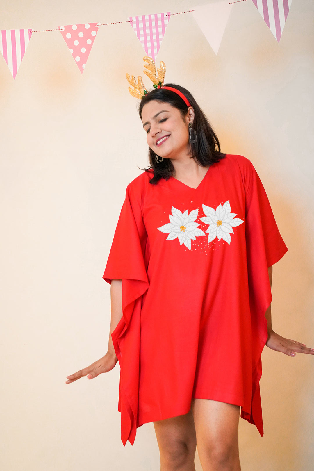 Red Rayon Kaftan - Noel