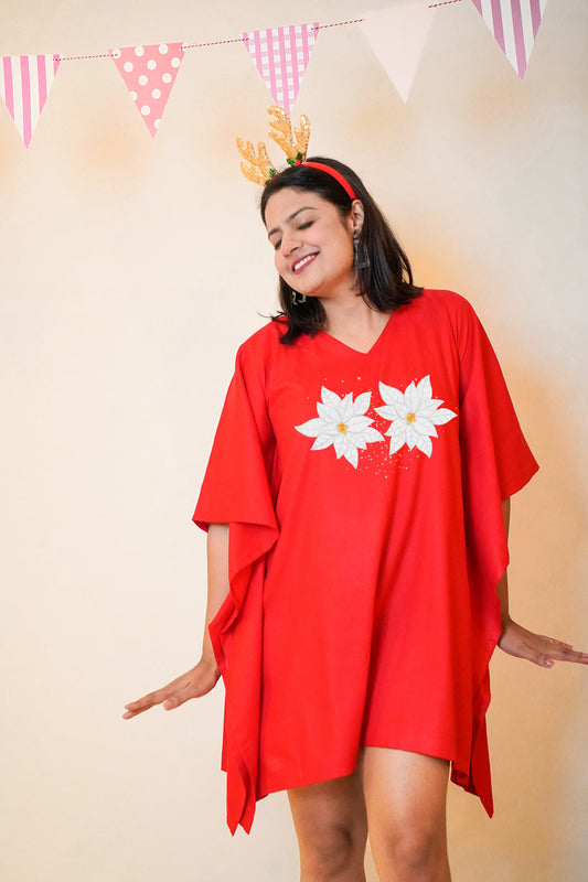 Red Rayon Kaftan - Noel
