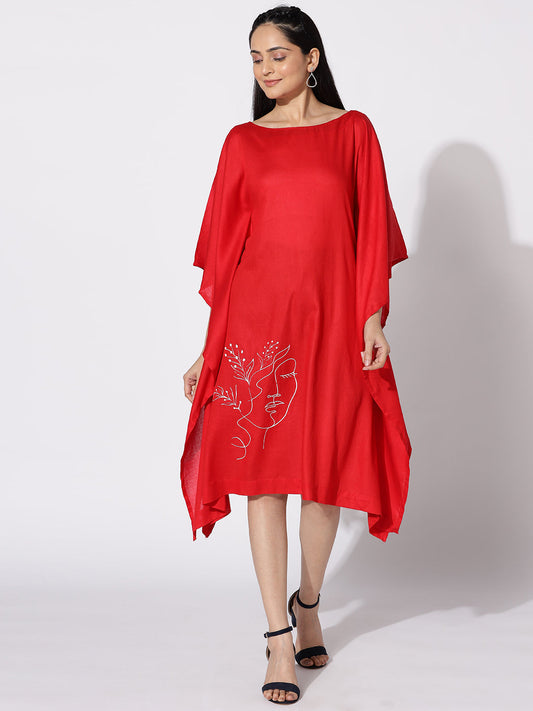 Red Rayon Long-Kaftan - Enigmatic