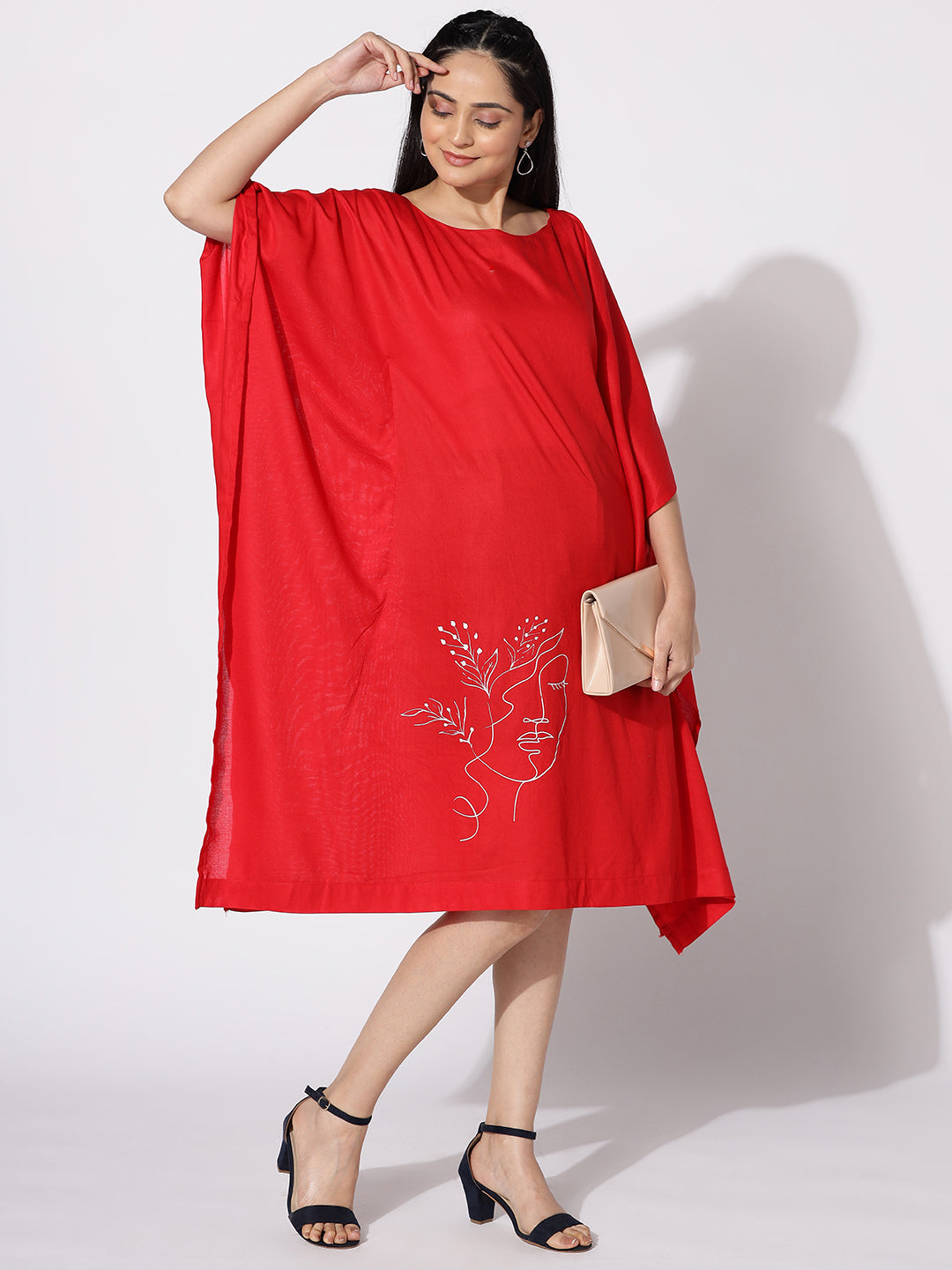 Red Rayon Long-Kaftan - Enigmatic