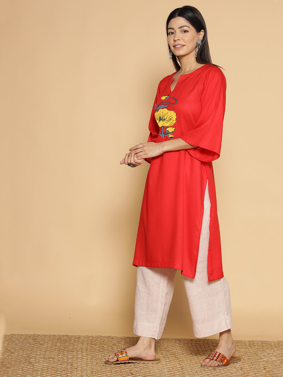 Red Rayon LongKurta - Akshata