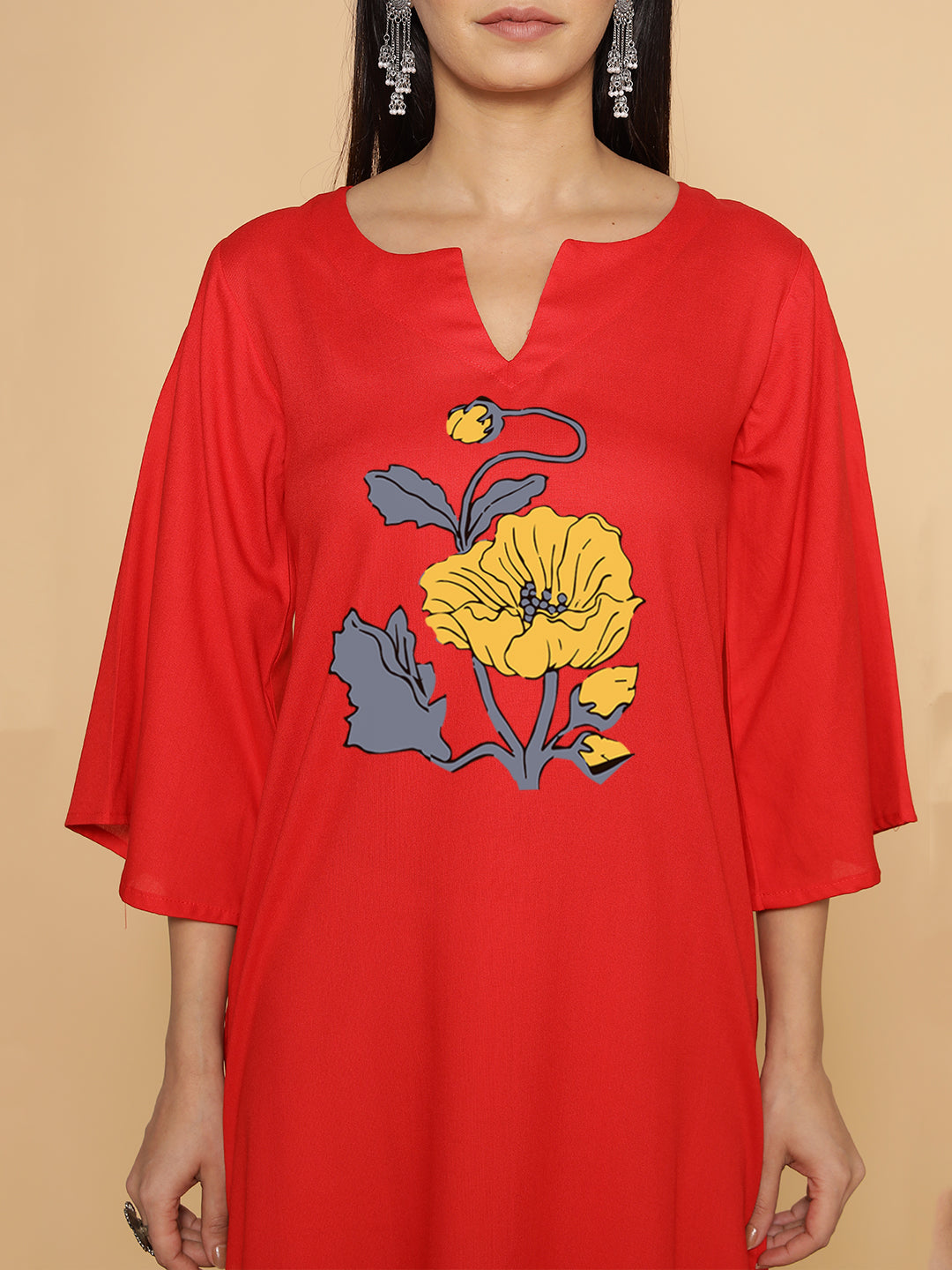Red Rayon LongKurta - Akshata