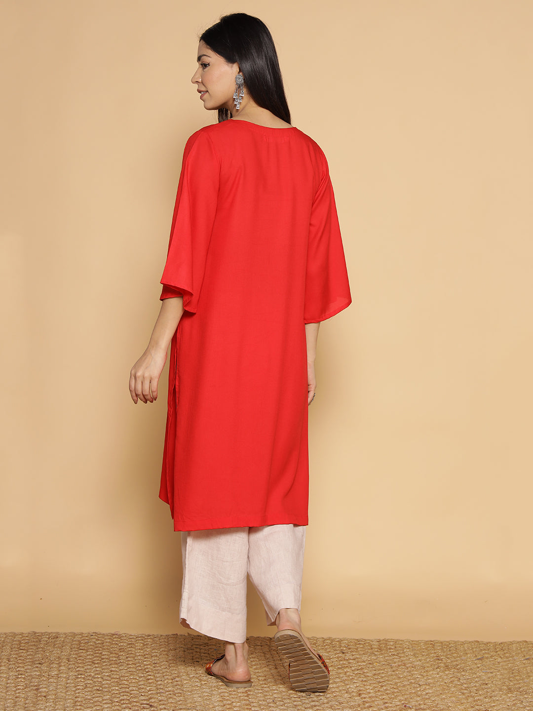 Red Rayon LongKurta - Akshata