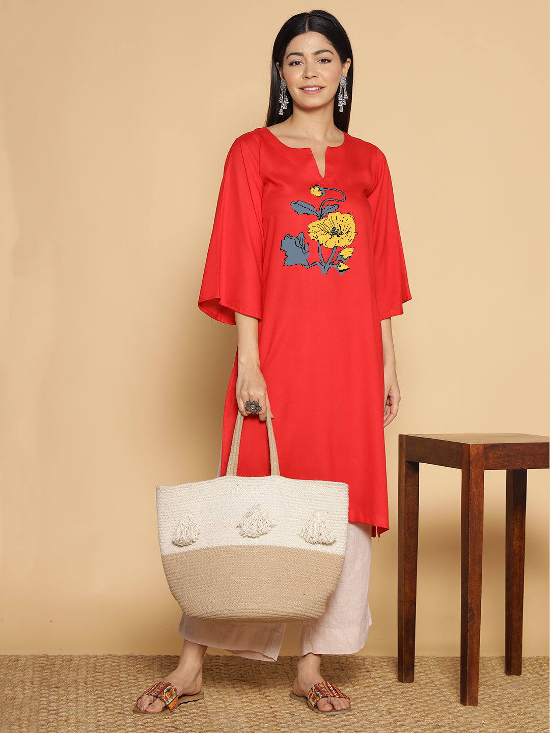 Red Rayon LongKurta - Akshata