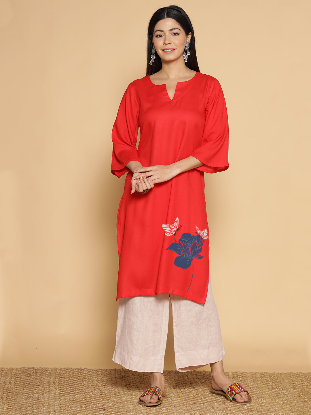 Red Rayon LongKurta - Anupama