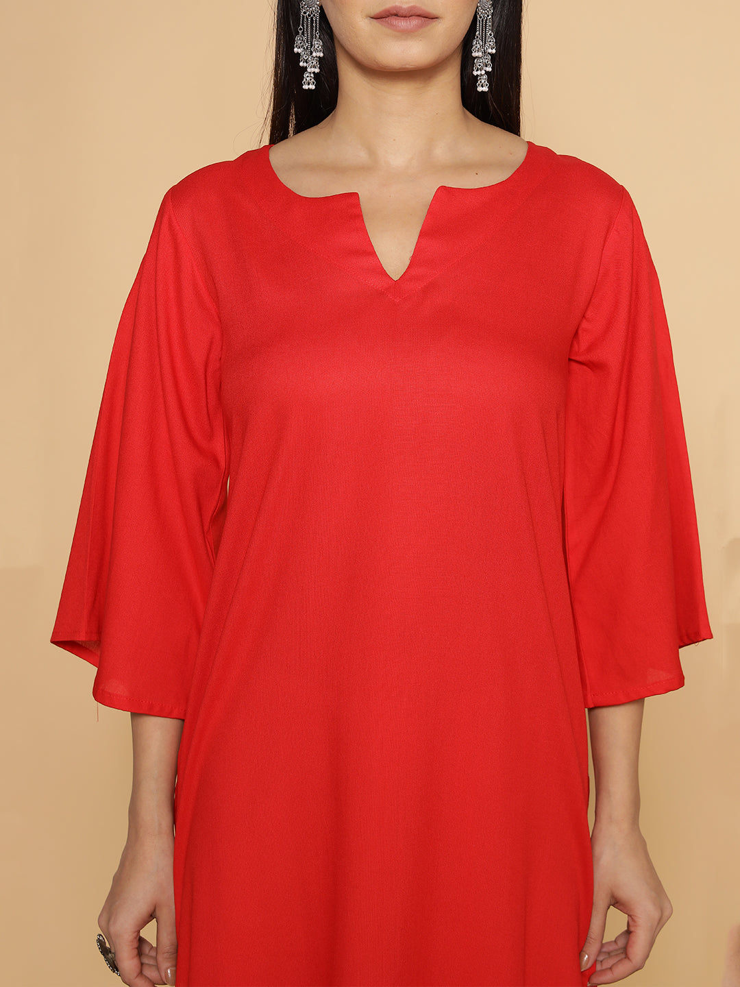 Red Rayon LongKurta - Anupama
